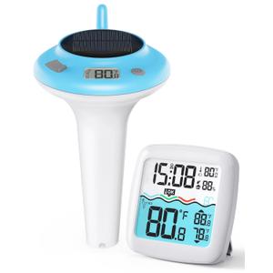 Solar Pool Thermometer Floating Easy Read, IPX8 Waterproof Digital Thermometer Wireless, Water Temperature Monitor for Swimming Pool, Hot Tub, Cold Plunge, Pond, Lake