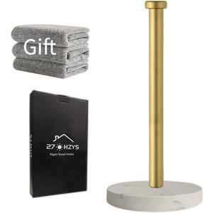 Paper Towel Holder Countertop, Standing Paper Towel Roll Holder for Kitchen Bathroom, with Weighted Marble Base for One-Handed Operation (Gold), Gold Paper Towel Holder, Marble