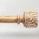 Wood Curtain Rods for Windows 66 to 120, 1 Inch Adjustable Decorative Heavy Duty Curtain Rod with Imitation Wooden Grain Leaf Pattern Finials, Boho Drapery Rods for Bedroom, Living room, Size 32”-120"