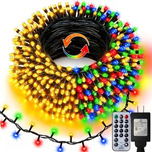 Christmas String Lights Connectable Extra Long 66Ft Warm White & Multicolor | Dual Color Changing 400 LED Outdoor String Lights End-to-end Plug in with Remote Timer for Garden Patio Tree Decor Clear Wire
