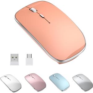 Wireless Mouse Chargeable Portable Silent USB-A and USB-C Dual Mode Wireless Mouse 3 Adjustable DPI for Laptop, Mac, Android, PC (Q23S Orange)