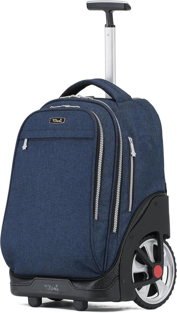 NEW TILAMI 19 inch Rolling Backpack Teens Rolling Backpack Cute Wheeled Laptop Backpack Bookbag Roller Travel Bag College, Navy Blue