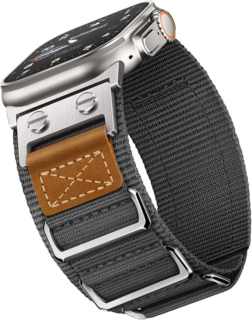 Suitisbest Rugged Bands Compatible for Apple Watch Ultra Band 49mm 46mm 45mm 44mm 42mm(Series 3), 3 Ring Military Nylon Sport Durable Matel Strap for Women Men iWatch Ultra 10 9 8 7 6 5 4 3 SE (Mountain/Grey)