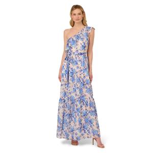 Adrianna Papell Women's Satin Stripe Ankle Dress, Champagne/Blue Multi 12