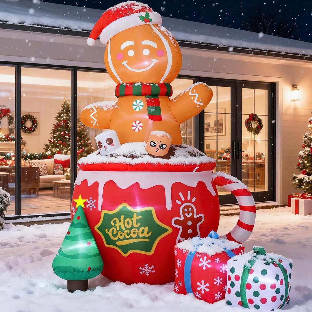 6FT Christmas Inflatables, Gingerbread Inflatables Outdoor Decorations, Cute Christmas Blow Up Decorations for Indoor Garden Lawn Party Decor