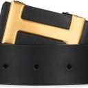 Aurolran Men&Womens Leather Dress Belt Business Automatic Buckle Belt Color-Black Silver Gold (43 inches Length Adjustable)