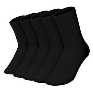 Kagcre Cotton Cushioned Crew Socks 5 Pairs, Women Men Athletic Casual Socks, Striped Retro Socks, Cozy Soft Moisture-Wicking Socks for Gym, Work, Everyday (Solid Black)