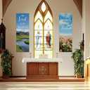 4 Pcs Church Banners for Sanctuary, Christian Bible Scripture Portation Banner Background for Church Decorations, Inspirational Religious Hanging Banners for Holiday School Decor