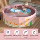 Folding Non Inflatable Swimming Pool, Home Swimming Pool, Mesh PVC Material, Suitable for Backyard Swimming Pool (Pink, 35inch)