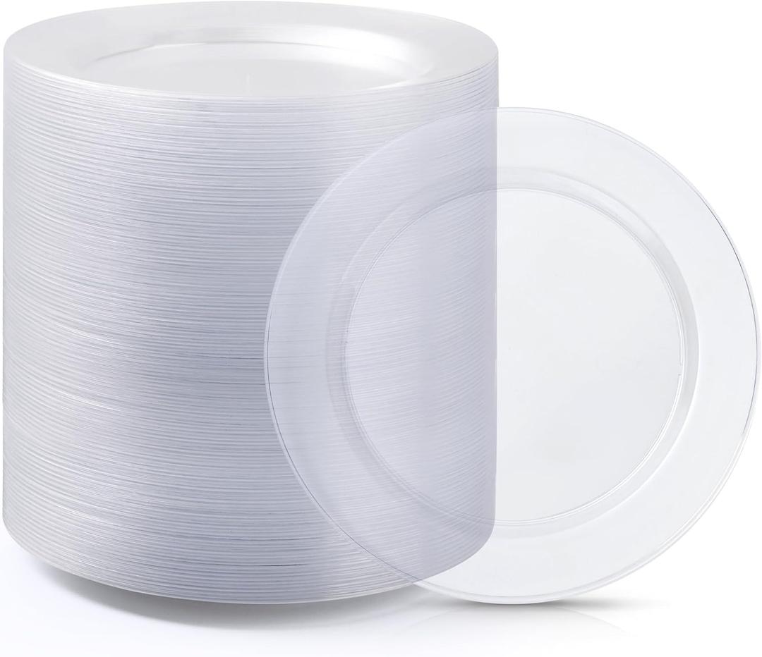 100PCS Clear Plastic Dessert Plates 7inch, Premium Hard Disposable Plates for Party, Wedding
