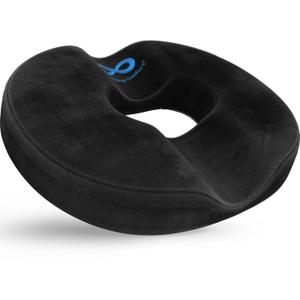 Everlasting Comfort Donut Pillow for Tailbone Pain Relief Ergonomic Seat Cushion - Hemorrhoid Pillow for Sitting- Ideal Memory Foam Coccyx Chair Cushion for Postpartum Pregnancy, Anti-Slip, Washable (Black)