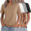  4 Pack Women's Crew Neck T Shirts Summer Short Sleeve Casual Basic Tops Loose Fit Flat Hem Tees, Size XL 