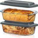 Razab LARGE 7.6 Cups/ 1800 ML/ 1.9 Qt Glass Loaf Pan with Lids (Set of 2) - Meatloaf Pan BPA free Airtight Lids Grip Handle Easy Carry, Microwave and Oven Safe - Loaf Pans For Baking Bread, Cakes