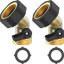 Twinkle Star 3/4" Brass Shut Off Valve Gooseneck Garden Hose Connector, 2 Pack