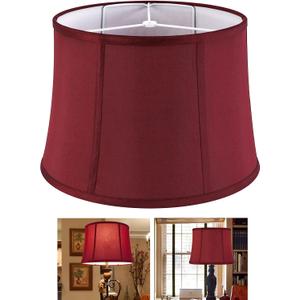 GOSO Medium Burgundy Red Drum Lamp Shade for Table Lamps Floor Lamp, 12x14x10 inch (Spider) Fabric Faux Silk Lampshades Replacement, Art Deco Vintage Lamp Shades for Living Room&Bedroon-Easy Assembly