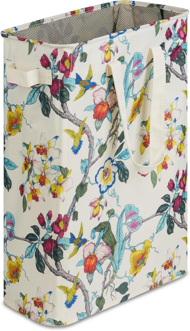 efluky Slim Laundry Basket, Narrow Laundry Hamper with Handles, Collapsible Dirty Clothes Hamper, Tall Laundry Bin for Laundry Room, Dorm and Bedroom, 48L (12.7 Gallon) Floral