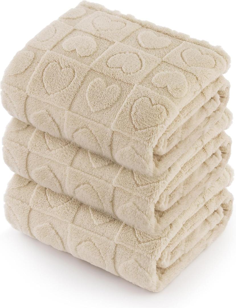 Bedsure 1 Pack 3 Dog Blankets for Small Dogs - 3pcs Washable Fluffy Fuzzy Puppy Cat Blanket with Premium 300GSM Coral Fleece Soft for Pet Kitten Doggy, 25x35, Beige