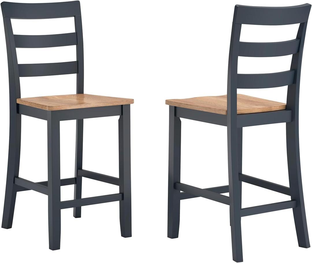 Signature Design by Ashley Gesthaven Solid Wood Frame Counter Height Barstool, Set of 2, Slate Blue/Natural (Light Brown & Blue)