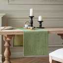 ZeeMart Burlap Style Farmhouse Table Runners 90 Inches Long, Green Rustic Woven Dining Table Runner for Everyday Use, 14x90 Inches, Grass Green