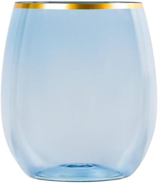 Stemless Goblets 12oz Blue Gold Rim Case of 48 (8 packs x 6), Large