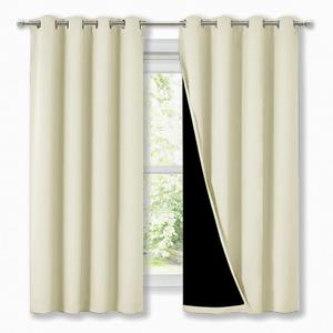 NICETOWN Cold Blocking Curtains, Bedroom Full Blackout Panels, Super Thick Insulated Window Covers, Complete Blackout Draperies with Black Liner for Short Window (Beige, Set of 2, 52 by 63-inch)