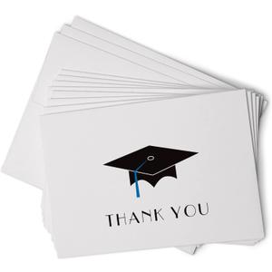 Graduation Cap with Colored Tassel Thank You Cards - 24 Cards & Envelopes (Blue)