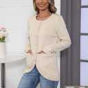 Fall Cardigan Sweaters for Women Button Down Long Sleeve Open Front Ribbed Trim Elegant Winter Knit Fitted Outwear (Beige, XL)