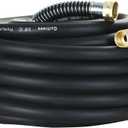 50FT 5/8 Heavy Duty Rubber Garden Hose - 200psi Working, 1000psi Burst - Hot/Cold Water - Five-Layered Braiding for Durability - Versatile for Gardening, Agriculture, Construction(Black)