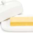 Sweese Butter Dish with Lid, Porcelain Butter Keeper, 7.8 Inch Butter Holder with Handle Cover, Butter Container Perfect for East West Coast Butter, White