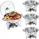 4-Pack 6QT Chafing Dishes for Buffet, 304 Stainless Steel Chafing Dish Buffet Set with Glass Lids & Lid Holders Food Warmers for Parties, Weddings, Birthdays & Catering,Silver