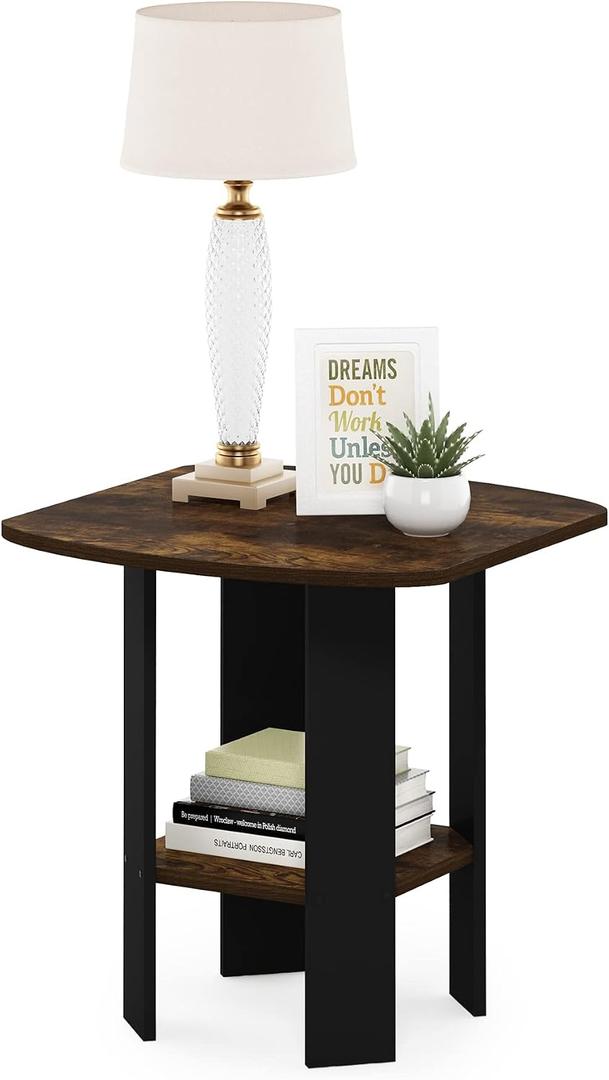 Furinno SIMPLE DESIGN Side Table, 2-Tier Modern End Table with Soft Edges, Open Shelves Night Stand, Bedside Table, for Living Room, Bedroom, Amber Pine, 1-Pack, 2 Tiers, Standard Leg