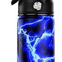 14oz Kids Insulated Water Bottle with Straw Lid - 18/8 Stainless Steel Kid Cup Travel Tumbler Double Wall Vacuum Leak Proof Portable Toddler Water Bottle (Lightning)