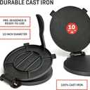 Uno Casa Cast Iron Tortilla Press 10 Inch - Tortilla Maker Press, Pre-Seasoned Roti Maker  - Heavy Duty Quesadilla Maker for Homemade Flatbreads, Rotis, Empanadas