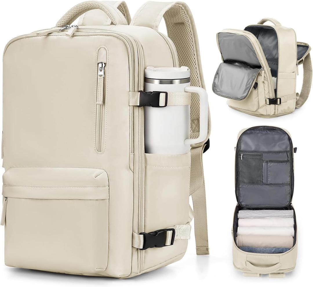 VGCUB Large Travel Work Business Backpack Carry on flight Approved 17 Inch Laptop Backpack for Women Men with Laptop Compartment Mochila de Viaje,Beige | Travel, Work, Business, 17 Inch