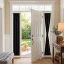 PONY DANCE French Door Curtains 66 inch Length - Dual Rod Pocket Blackout Door Curtain for Privacy Window Drapery Including Bonus Adjustable Tieback, 25 x 66 inches, Black