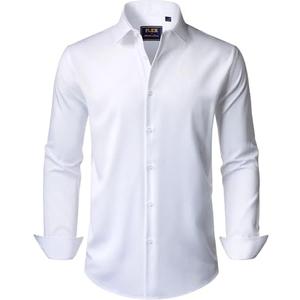 Men's Dress Shirts Stretch Long Sleeve Formal Shirt Solid Business Casual Button Down Shirts for Wedding, Prom, M