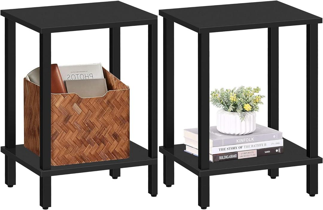TUTOTAK End Table, Set of 2, Side Table, Nightstand, 2-Tier Storage Shelf, Sofa Table for Small Space, Living Room, Bed Room TB01BK035 (Black)
