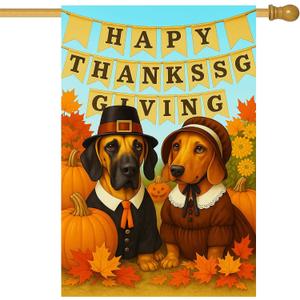 IVN Happy Thanksgiving Dogs Garden Flag 12x18 Inch Double Sided Autumn Harvest Pumpkin Outdoor Yard Flag for Home Front Door Lawn Porch Patio Decor