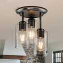 Kalium 3-Lights Semi Flush Mount Ceiling Light Fixture, Farmhouse Light Fixtures, Ceiling Light Decor for Kitchen, Foyer, Entryway, Matte Black with Clear Glass Shade.