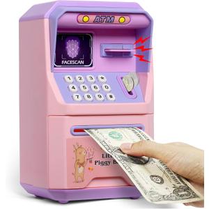 Piggy Bank for Kids, ATM Coin Bank Toys Gifts, Electronic Piggy Banks Money Safe for Kids Toys Ages 3 4 5 6 7 8 9 10 11 12 Year Old Girls Birthday Gifts, Pinkish Purple