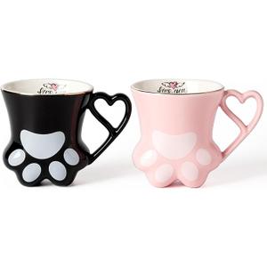 TaoTaojarvie Cat Paw Coffee Mug - Pink and Black Set of 2, Perfect for Cat Lovers, Enjoy Your Coffee with These Cute Cat Paw Mugs, 10oz, Couple&Wedding, Best Festival Gifts(Black&Pink) 2 Pack