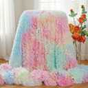 Plush Super Soft Blanket Colorful Bedding Sofa Cover Furry Fuzzy Fur Warm Throw Qulit Cozy Couch Blanket for Winter (63"x79", Rainbow)