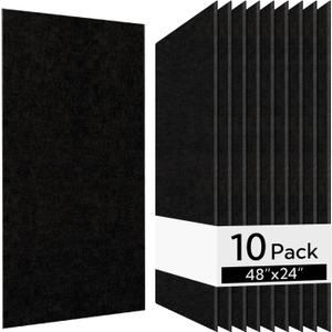 Olanglab Acoustic Wall Panels 10 Pack, 48 x 24 per Acoustic Panels Sound Absorbing, Sound Panels for Home Studio and Office, Plain Black