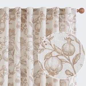 jinchan Linen Curtains Floral Curtain for Living Room 84 Inch Long French Rod Pocket Light Filtering Toile Print Farmhouse Bedroom Curtains Window Drapes Set, 2 Panels, Brown