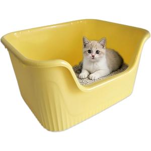 kathson Large Plastic Cat Litter Box with High Sides,XL Low Entry High Sided Litter Box,Large Plastic Kitty Litter Pan,Side Entrance,Anti-Splashing,Easy Cleaning,21.45"x16.14"x10.43" Kitty Cat Box