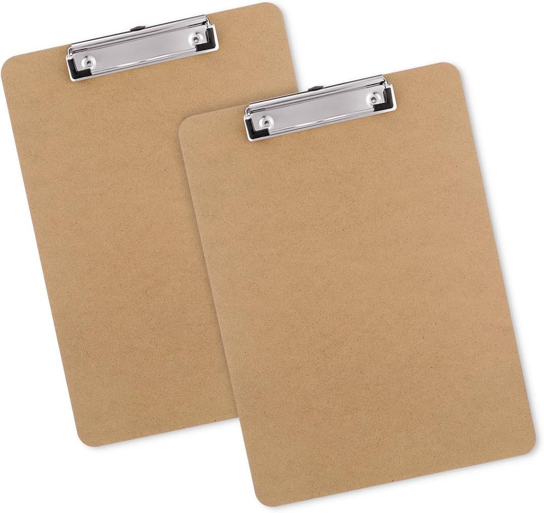 Wood Clipboards Set of 2, Letter Size Hardboard Clip Board 8.5x11 for Classroom, Students, Kid, A4 Standard Size 9" x 12.5" with Low Profile Clip, Office & School Supply