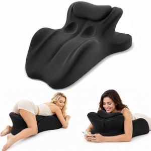 Ergonomic Memory Foam Wedge Pillow, 27° Angled Support Pillow for Couples Comfort, Multi-Position Lounge Pillow for Neck, Back, Waist & Hips, Removable Washable Cover, Black
