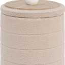 B FSOBEIIALEO Ottoman with Stroage, Round Sherpa Storage Ottoman Stool, Boucle Foot Rest 16.9"x16.9"x17.7"Beige