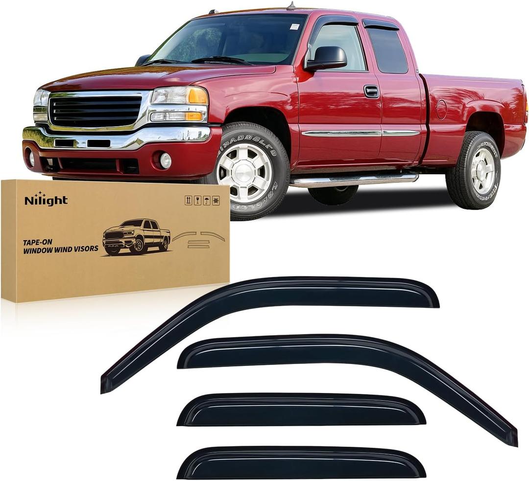 Nilight Window Visors for Chevy Silverado/GMC Sierra 1500/2500/3500/2500HD Extended Cab 1999-2006, Out-Channel Window Wind Deflectors Rain Guards -4PCS
