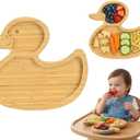 Bamboo Plates for Kids, Wooden Divided Plate Duck Design Promotes Self-Feeding,Toddler Plates Ideal for Busy Moms & Dads